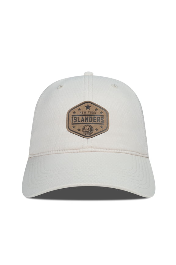 Men's Levelwear Cream New York Islanders Faux Leather Patch Unstructured Adjustable Hat