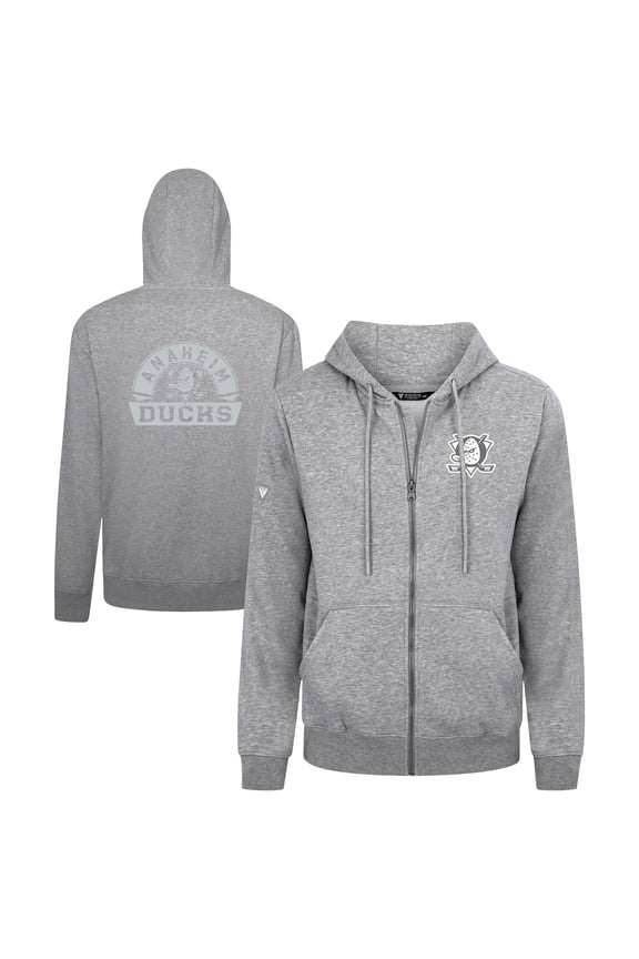 Men's Levelwear Gray Anaheim Ducks Podium Chenille Logo Full-Zip Hoodie