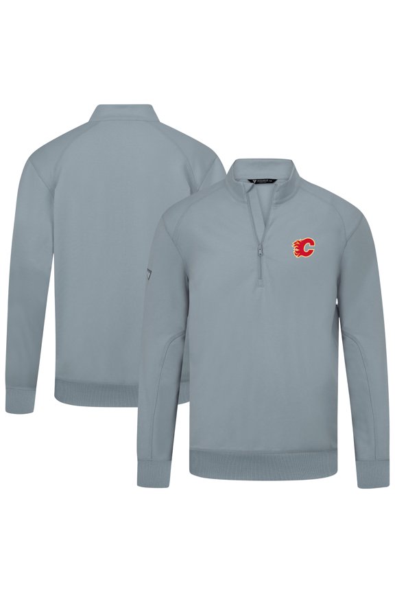 Men's Levelwear Gray Calgary Flames Upright Tri-Blend Quarter-Zip Pullover