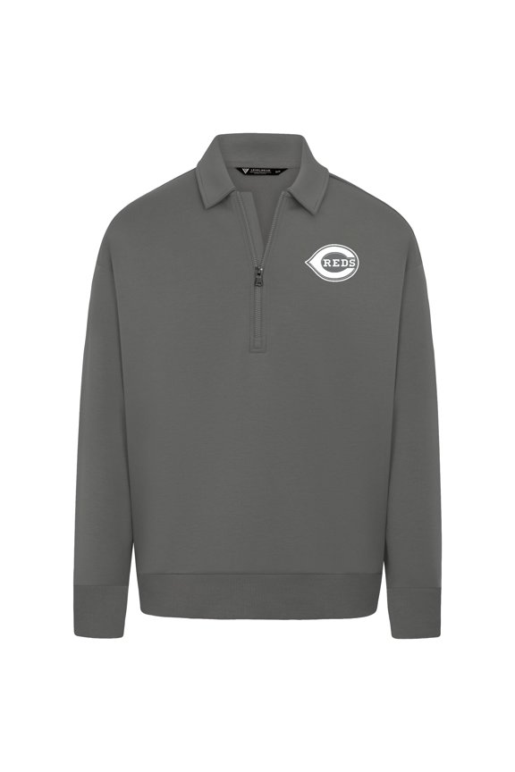 Men's Levelwear Gray Cincinnati Reds Luxe Signature Quarter-Zip Chenille Logo Tri-Blend Sweatshirt