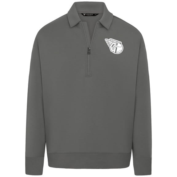 Men's Levelwear Gray Cleveland Guardians Luxe Signature Quarter-Zip Chenille Logo Tri-Blend Sweatshirt