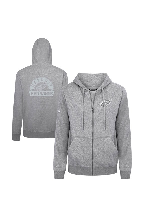 Men's Levelwear Gray Detroit Red Wings Podium Chenille Logo Full-Zip Hoodie