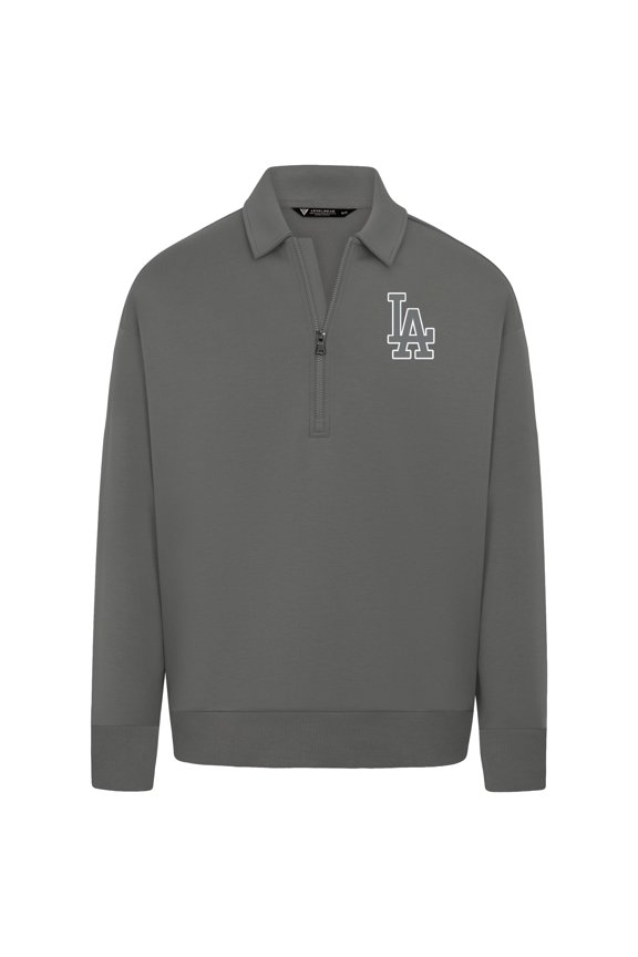 Men's Levelwear Gray Los Angeles Dodgers Luxe Signature Quarter-Zip Chenille Logo Tri-Blend Sweatshirt