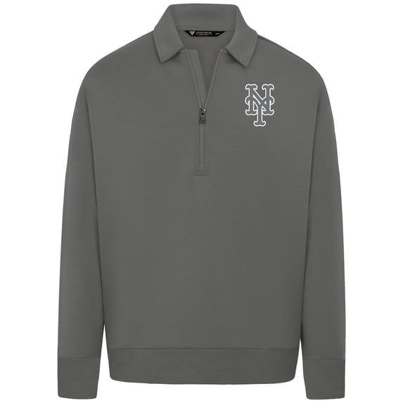 Men's Levelwear Gray New York Mets Luxe Signature Quarter-Zip Chenille Logo Tri-Blend Sweatshirt