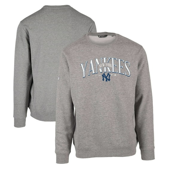Men's Levelwear Gray New York Yankees Zane Cooperstown Collection Retro Spellout Pullover Sweatshirt