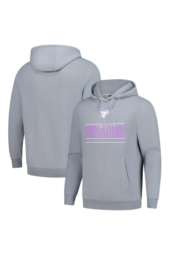 Men's Levelwear Gray Pittsburgh Penguins Hockey Fights Cancer Pulsar Off Season Tri-Blend Pullover Hoodie