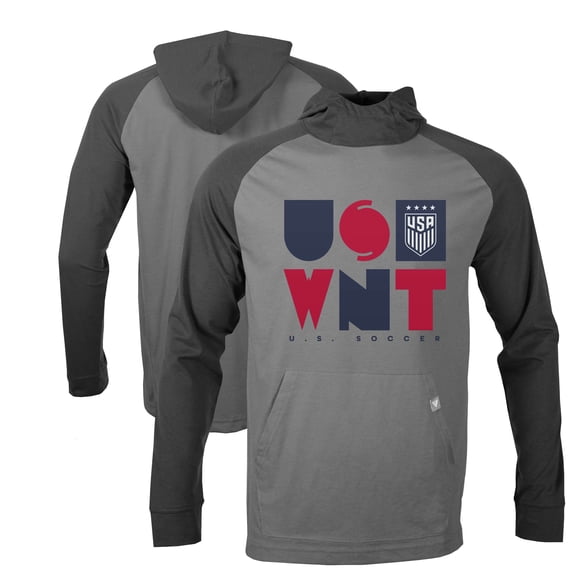 Men's-Levelwear Gray USWNT Uproar Raglan Long Sleeve Hoodie T-Shirt