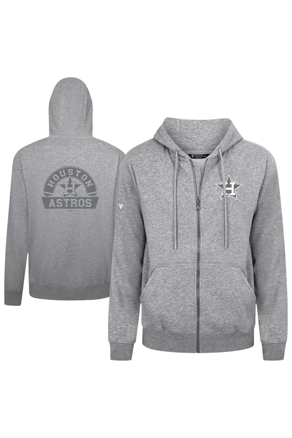 Men's Levelwear Heather Gray Houston Astros Podium Chenille Logo Full-Zip Hoodie