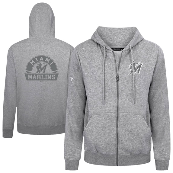 Men's Levelwear Heather Gray Miami Marlins Podium Chenille Logo Full-Zip Hoodie