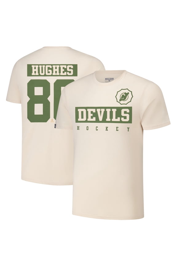 Men's Levelwear Jack Hughes Khaki New Jersey Devils 2024 NHL Military Appreciation Richmond Delta Player Name & Number