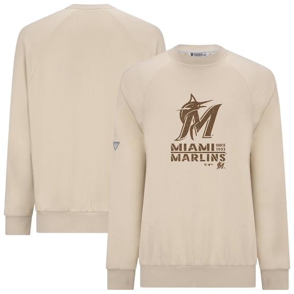 Men's Levelwear Khaki Miami Marlins 2026 Armed Forces Day Sortie Connect Raglan Sweatshirt