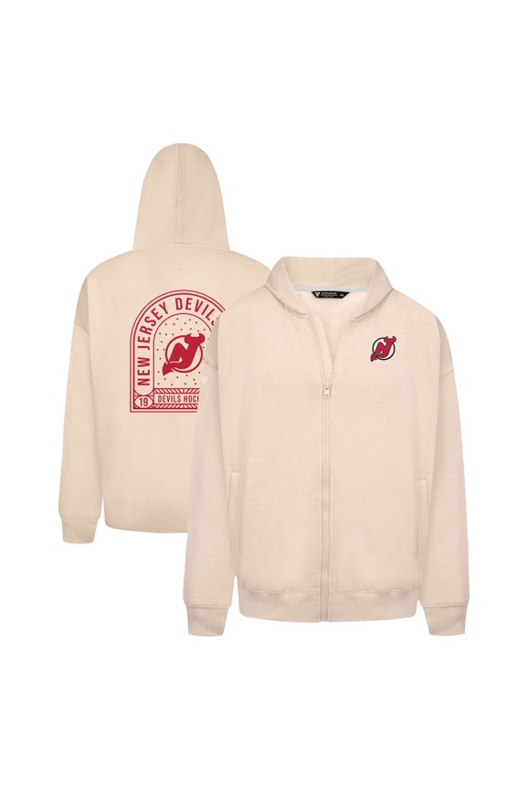 Men's Levelwear Khaki New Jersey Devils Uphill Stained Glass Full-Zip Hoodie Jacket
