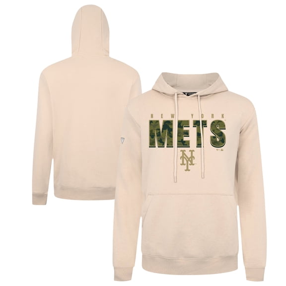 Men's Levelwear Khaki New York Mets Podium Protect Pullover Hoodie