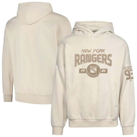 Men's Levelwear Mika Zibanejad Khaki New York Rangers Oversized Contact Name & Number Pullover Hoodie