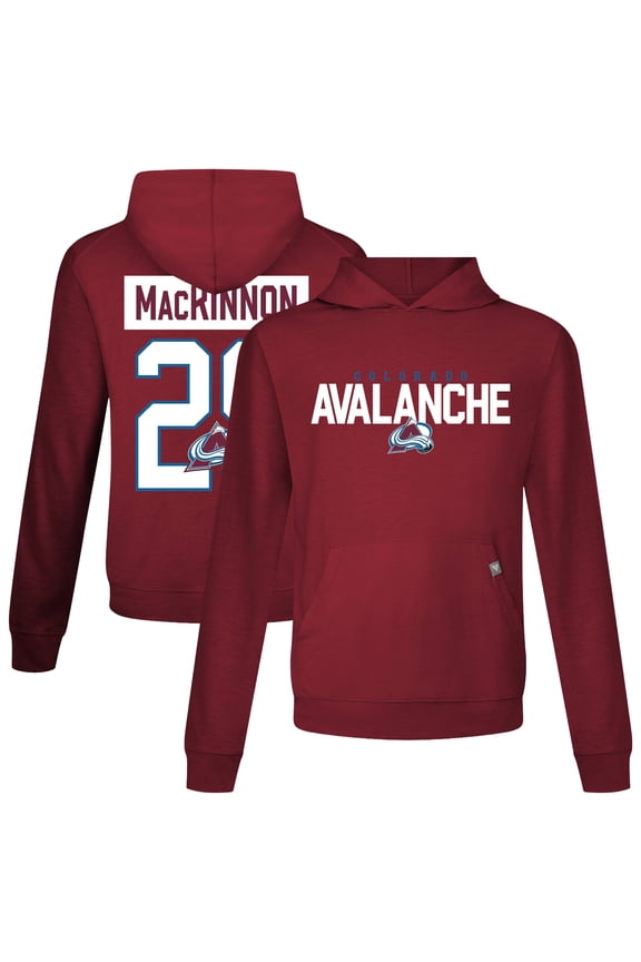 Men's Levelwear Nathan MacKinnon Burgundy Colorado Avalanche Relay Name & Number Long Sleeve Hooded T-Shirt