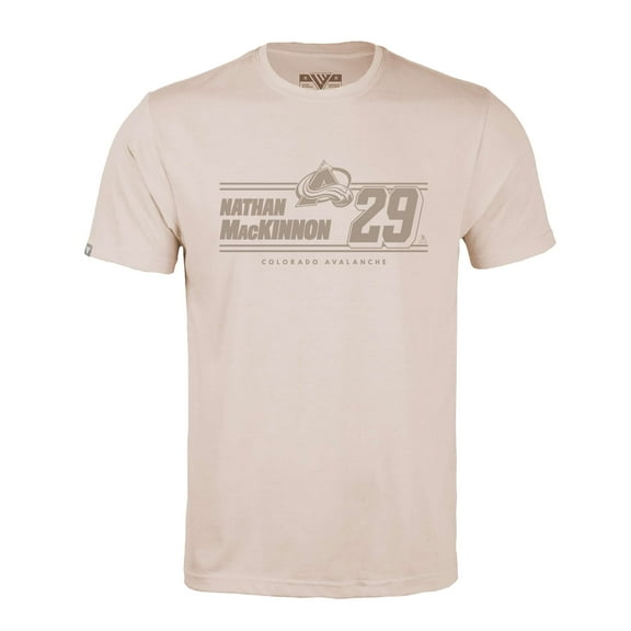 Men's-Levelwear Nathan MacKinnon Khaki Colorado Avalanche Richmond Mileage Name & Number T-Shirt