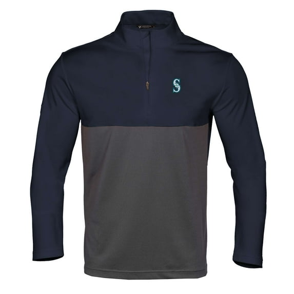 Men's Levelwear Navy/Charcoal Seattle Mariners Pursue Insignia 2.0 Quarter-Zip Pullover Top