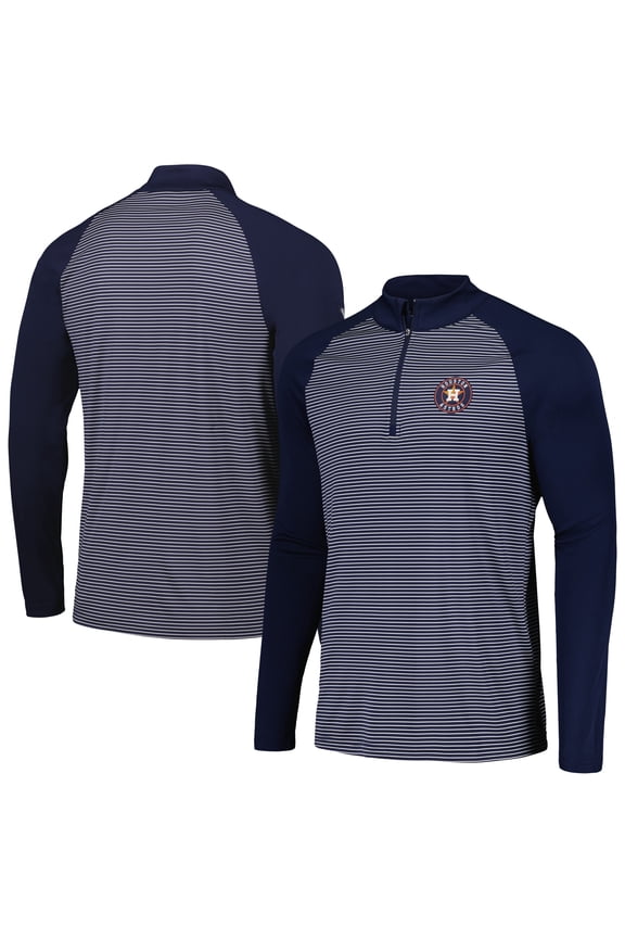 Men's Levelwear Navy Houston Astros Charter Striped Raglan Quarter-Zip Top