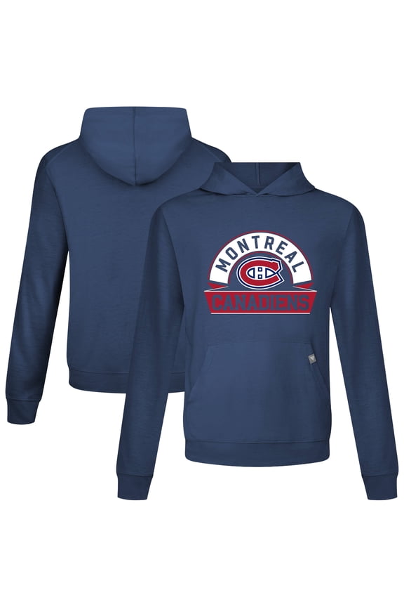Men's Levelwear Navy Montreal Canadiens Relay Banner Arch Pullover Hoodie