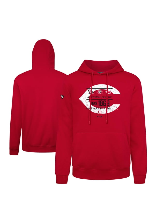 Men's-Levelwear Red Cincinnati Reds Distressed Podium Acumen Pullover Hoodie