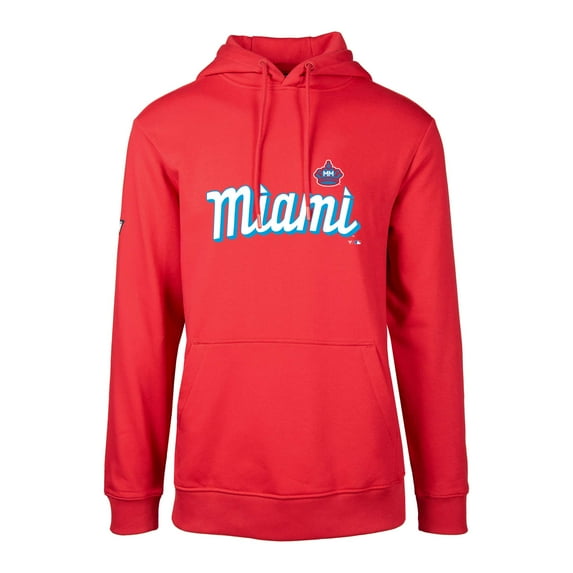 Men's Levelwear Red Miami Marlins City Connect Podium Core Logo Pullover Hoodie
