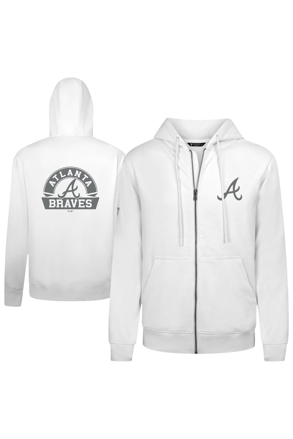 Men's Levelwear White Atlanta Braves Podium Chenille Logo Full-Zip Hoodie