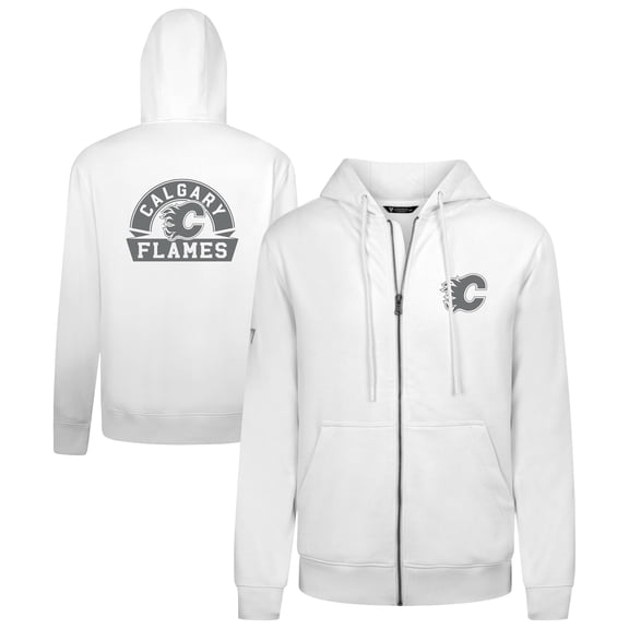 Men's Levelwear White Calgary Flames Podium Chenille Logo Full-Zip Hoodie