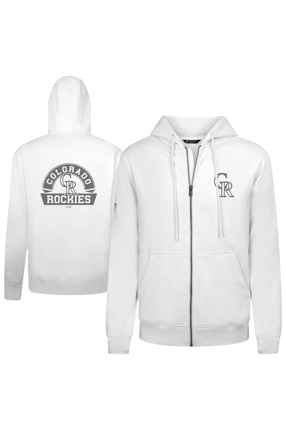 Men's Levelwear White Colorado Rockies Podium Chenille Logo Full-Zip Hoodie