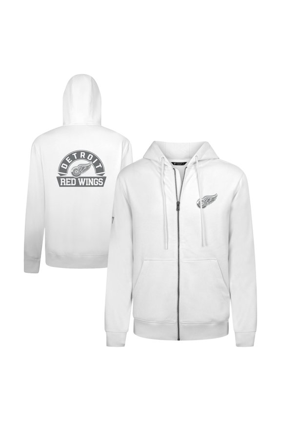 Men's Levelwear White Detroit Red Wings Podium Chenille Logo Full-Zip Hoodie