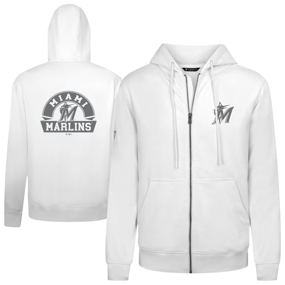 Men's Levelwear White Miami Marlins Podium Chenille Logo Full-Zip Hoodie