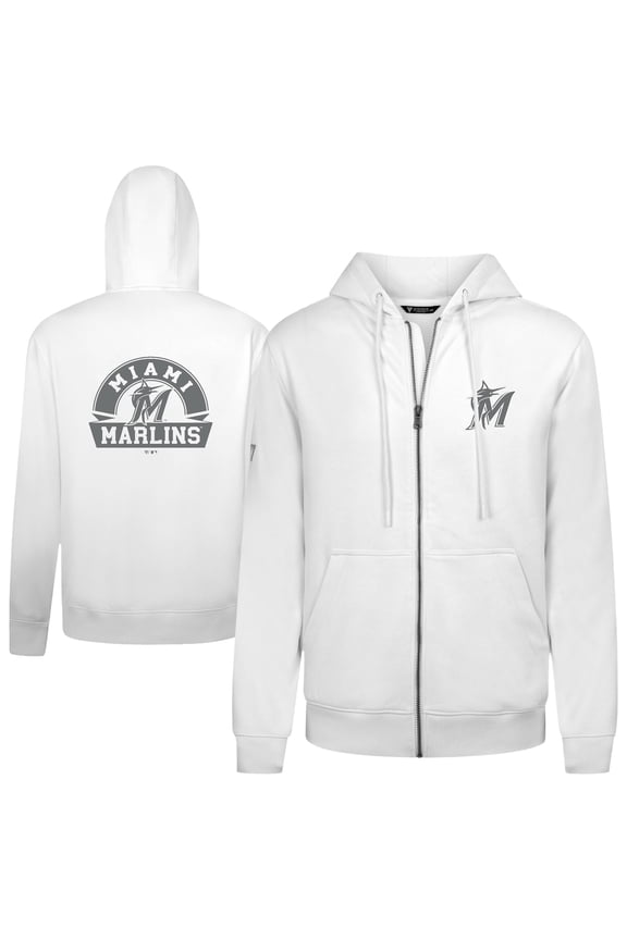 Men's Levelwear White Miami Marlins Podium Chenille Logo Full-Zip Hoodie