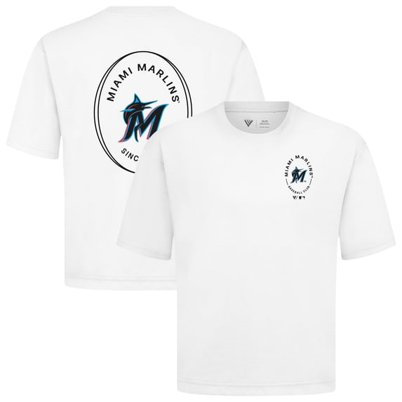 Men's Levelwear White Miami Marlins Signet Oversized Luxe Signature Knit T-Shirt