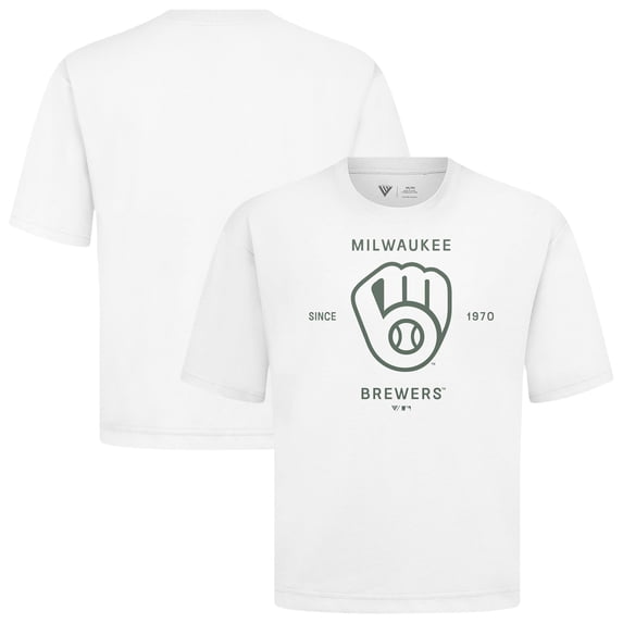 Men's Levelwear White Milwaukee Brewers Crossway Oversized Luxe Signature Knit T-Shirt