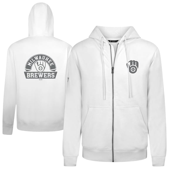 Men's Levelwear White Milwaukee Brewers Podium Banner Arch Full-Zip Hoodie