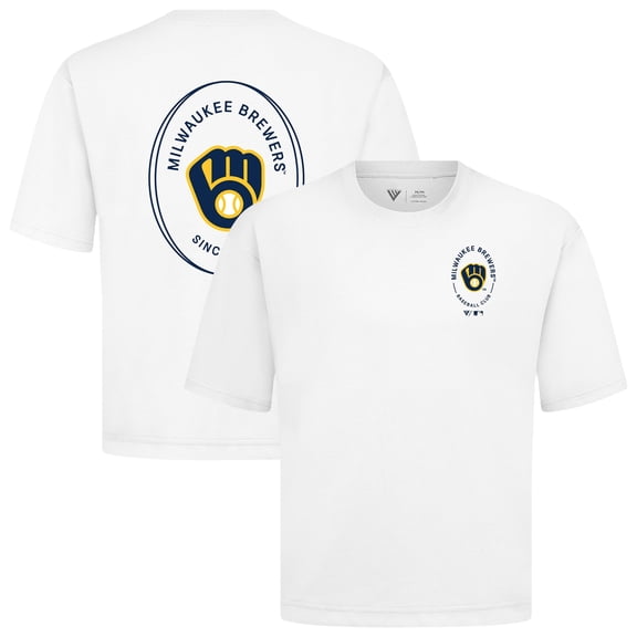 Men's Levelwear White Milwaukee Brewers Register Oversized Luxe Signature Knit T-Shirt