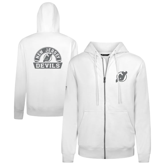 Men's Levelwear White New Jersey Devils Podium Chenille Logo Full-Zip Hoodie