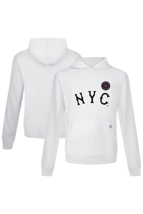 Men's Levelwear White New York Mets City Connect Relay Core Logo Pullover Hoodie