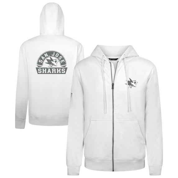 Men's Levelwear White San Jose Sharks Podium Chenille Logo Full-Zip Hoodie