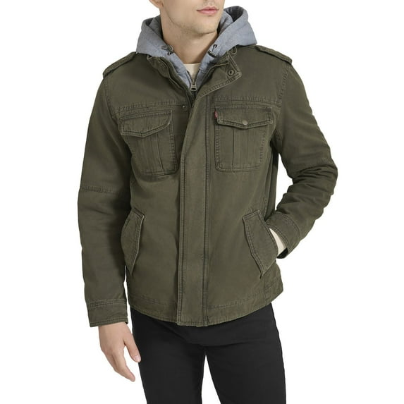 Men's Levi's® Cotton Hooded Quilt Lined Trucker Jacket Color: Olive Size: L