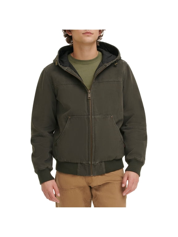 Men's Levi's® Cotton Hooded Workwear Bomber Jacket Color: Olive Size: S