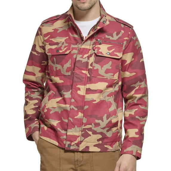 Men's Levi's® Cotton Trucker Jacket Color: Red Camouflage Size: L