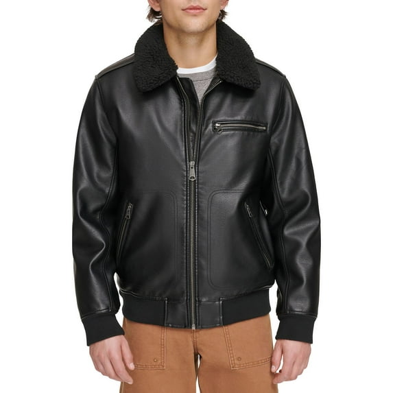 Men's Levi's® Faux Leather Bomber Jacket Color: Black Size: M