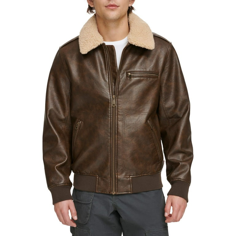 Men's Levi's® Faux Leather Bomber Jacket Color: Brown Size: L