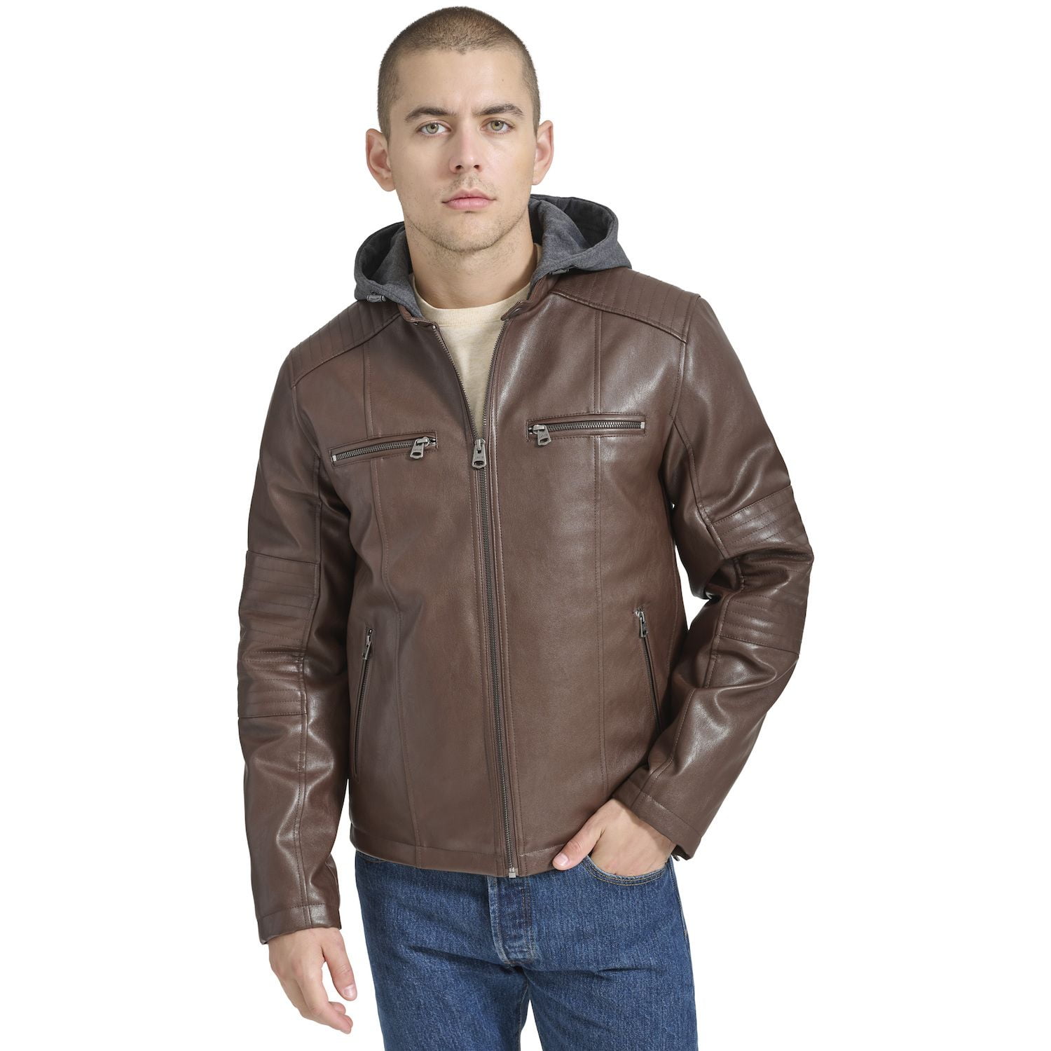 Men's Levi's® Faux Leather Racer Jacket Color: Russet Brown Size