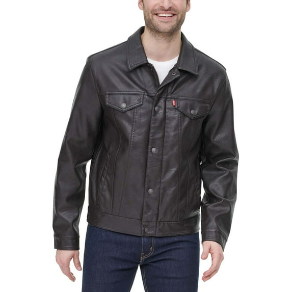Men's Levi's® Faux Leather Trucker Jacket Color: Dark Brown Size: M