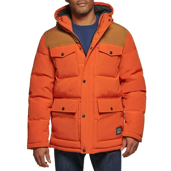 Men's Levi's® Four Pocket Hooded Parka Color: Orange Size: XXL