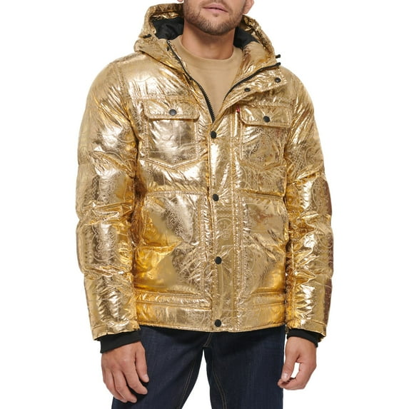 Men's Levi's® Heavyweight Hooded Puffer Jacket Color: Gold Bandana Size: XXL