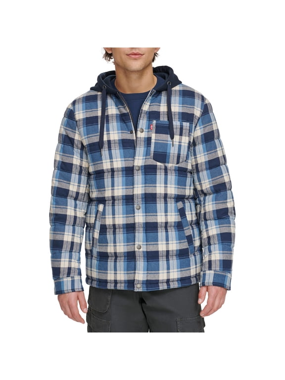 Men's Levi's® Quilted Hooded Shirt Jacket Color: Blue Size: XXL