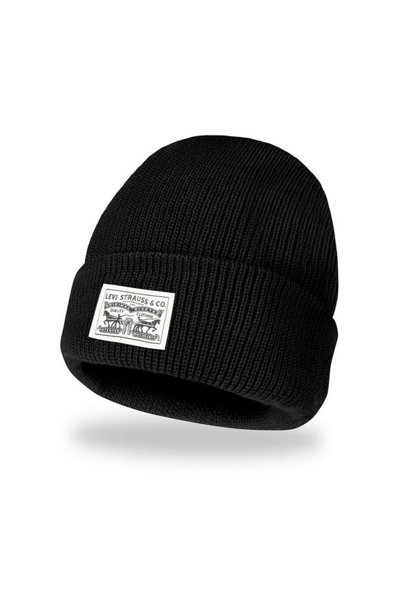Men's Levi's® Hat Ribbed Logo Beanie Logo Patch in Black