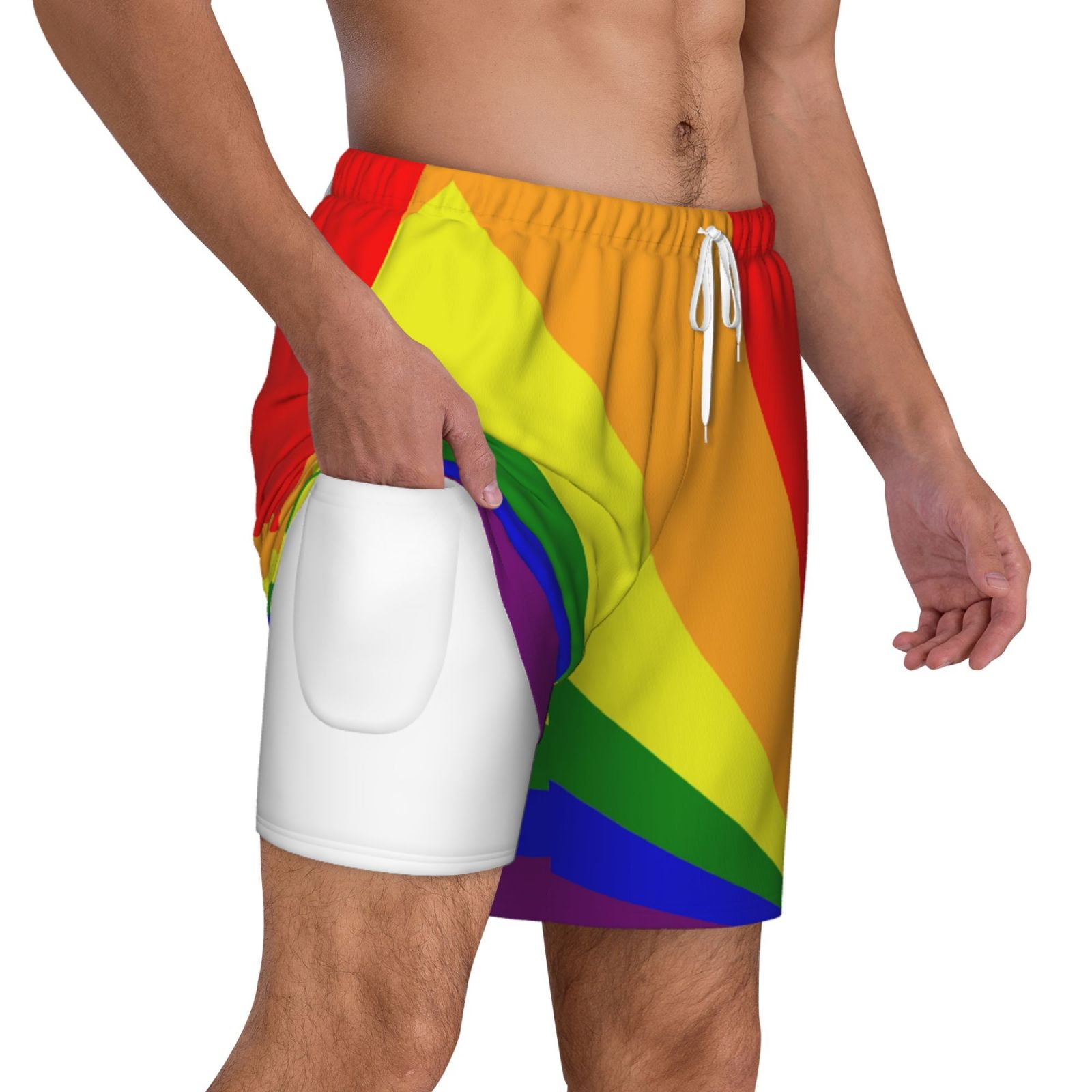 Men's Lgbt Pride Rainbow Flag Swim Trunks with Compression Liner Bathing Suit Swimwear